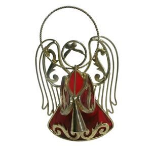 VTG 2005 Angel Candle Holder Red Clear Stained Glass 6" Tealight Candle